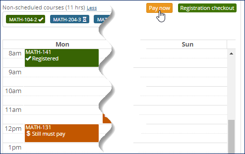 Planning calendar showing a Must-Pay course and the 'Pay now' button