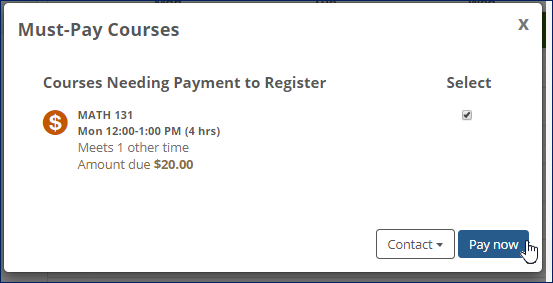 The Must-Pay Courses pop-up showing the 'Pay now' button