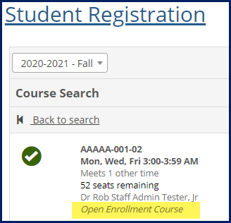 Course Search showing section with open enrollment