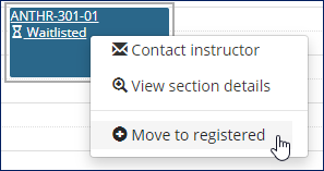 The section drop-down showing the 'Move to registered' option.